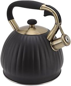 Whistling Tea Kettle, Stainless Steel Stovetop Teapot with Cool Ergonomic Touch Handle 3.5L Whistle Kettle for Electric Gas Induction Radiation Stove,for Boiling Water, Black