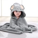 HiABsee Baby Towels with Hood Ultra Soft Hooded Baby Towels Newborn, Unique Animal Design Baby Bath Towel for Boy and Girl, Grey Elepant