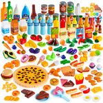 JOYIN 200 Pieces Kids Play Food Deluxe Pretend Food Set Play, Toy Food, Play Kitchen Accessories with Realistic Colors, Toddler Birthday Gift, Party Toys