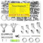 351Pcs Picture Hanging Kit, Wall Hanging Kit, Picture Frame Hanging Kit &Sawtooth Picture Hangers,Screw Eyes, D Rings, Nails, Screws, Steel Wire, Picture Frame Hooks for Frame Canvas Mirror,Silver