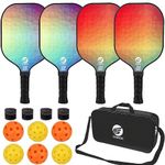 OXIKEN Pickleball Paddles Set of 4, USAPA Approved Carbon Fiber Pickle Ball Paddle (CHS), Polypropylene Honeycomb Core, Anti Slip Sweat Absorbing Grip, 4 Replacement Soft Grip, 6 Pickleball, Bag