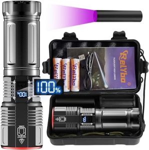 Relybo Lampe Torche LED Ultra Puissante, 600000 Lumens Lampe De Poche LED Ultra Puissante, Lampe Torche LED Puissante Rechargeable USB, XHQ100 Lampe Torche Tactique Militaire Pour Camping Urgence