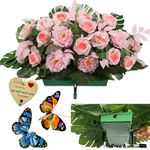 ALL SPECIAL Artificial Cemetery Flowers That The Wind Won't Blow Away Tombstone Saddle Flower Arrangements Light Pink, Ideal for Christmas Grave Decoration Flower Saddle for Gravestone