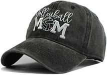 LOKIDVE Embroidered Volleyball Mom Hat Distressed Cotton Baseball Cap for Women Black