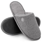 EverFoams Men's Cotton Knit Slippers Lightweight Memory Foam Indoor House Shoes with Anti-Skid Sole (9-10 M US, Dark Gray)
