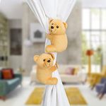 MM TOYS 6 Pcs Teddy Bear Soft Plush Toy Tieback Holdback Holder for Window Curtain Drapes Living Room Home Decoration Accessories for Children Pack of 3 - (5 X 6 Inch, Musturd)