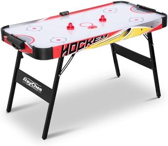 RayChee 58in Folding Air Hockey Table, LED Electronic Scoring Sports Hockey Game, Hockey Table Gaming Set w/2 Pucks, 2 Pushers, Powerful 12V Motor for Adults and Kids, Home Game Room (Red & Yellow)