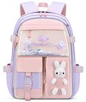 School Backpack for Girls, Lightweight Waterproof Cute Bunny School Bookbag for Teen Kids Students Elementary (Rabbit Purple)