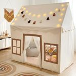 Play Tent with Mat, Star Light, Large Kids Playhouse with Windows Easy to Wash, Indoor and Outdoor Play Tents for Kids, Little Dove Toys for Girls, Boys, 47x40x52 (Beige Playhouse, Large Size)