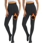 Darkterror Fleece Lined Leggings Women, High Waisted Winter Thermal Fleece Lined Pants Tights (Black+Black)