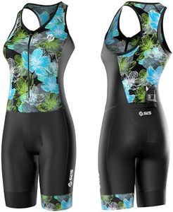 SLS3 Triathlon Suits Women - One Piece Tri Suit Women - Pro Womens Triathlon Suit - Premium Trisuit, No Shelf Bra (Black/Ocean Blooms, X-Small)