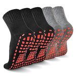 NOVAYARD 5 Pairs Non Slip Socks Non Skid Sticky Grip Socks Yoga Pilates Hospital Socks Men Women (Black+Grey,Large)