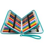 YOUSHARES 120 Slots Colored Pencil Case - PU Leather Handy Large Multi-layer Zipper Pen Bag with Handle Strap for Prismacolor Watercolor Pencils, Crayola Colored Pencil, Marco Pens (Turquoise)