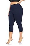 Plus Size Capri Leggings for Women- XL-4XL High Waist Tummy Control Stretchy Workout Yoga Pants Plus Capris, 2-navy Blue-capri, 3X-Large