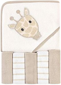 Hudson Baby Unisex Baby Hooded Towel and Five Washcloths, Modern Giraffe, One Size