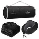 urnexttour Travel Pillow and Blanket Set Neck Pillow Airplane Memory Foam for Traveling Compact with Bag Black