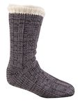 Pierre Roche Mens Knitted Fleece Lined Lounge Slipper Socks, 43627, Grey