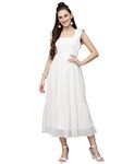 AAYU FIT & Flare Georgette Calf Length Dress for Women White (36 Size)