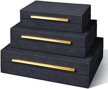 PETIARKIT Set of 3 Faux Leather Decorative Storage Boxes with Lids - Jewelry and Accessory Organizer for Women and Men, Countertop Home Decor (Black)