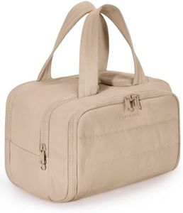 BAGSMART Travel Toiletry Bag, Puffy Toiletry Bag for Women, Wide-open toiletry bags for traveling, Large Travel Cosmetic Makeup Bag Organizer for Accessories,Toiletrie (Khaki)