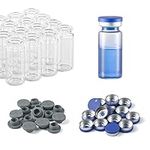 Eowpower 100 Pack 10ml Glass Vials, 20mm Glass Flat Bottom Lab Vials with Plastic-Aluminum Flip Caps and Rubber Stoppers (Clear)