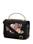 Mark and Keith Petite Floral Faux Leather Handbag with Golden Grace Handle for women | handbags for women | bags women | purse for women | shoulder bag for women (Black)