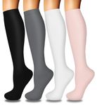4 Pairs Graduated Compression Socks for Women & Men Circulation 15-20 mmHg - Best Support for Nurses, Running