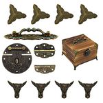 Jewelry Box Antique Lock Latch Hasp Hinges Handle Box Corner Protectors Kit for DIY Jewelry Box Bronze, Box not Included