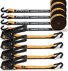 4 Pack Heavy Duty 2" x 27' Ratchet Tie Down Straps with Wired J Hooks - 10,000 LBS Break Strength for Truck & Trailer Cargo Control KODIAK STRAPS