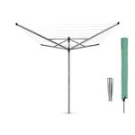 Brabantia Lift-O-Matic Outdoor 4 Arm Clothesline (164 ft/Ø 1.8") Height Adjustable, Folding Clothes Drying Rack + Ground Spike & Cover (Gray)