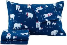 Great Bay Home Flannel Sheet Set King Size - 100% Turkish Cotton, Double-Brushed, Winter Bed Sheets - Ultra-Soft, Cozy, 4-Piece Rustic Bedding Set (Navy Polar Bears)