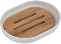 Premium White Soap Dish Padang with Bamboo Tray - Stylish Bathroom Storage Accessory for Elegant Organization