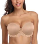 HACI Women's Plus Size Full Figure Strapless Bra Coverage Multiway Underwire Bras(40DD,Lace Beige)