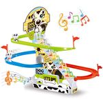 Dalmatian Racer Climbing Stairs Slide Toy - Spotty Dog Race Track Puppy Chasing Roller Coaster Game Set with LED Lights and Music for Toddlers, Kids