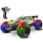 unanscre Remote Control Car, 1:16 RC Truck, 2.4GHZ All Terrain Off-Road Monster Truck with Green LED Shell, Xmas Gifts for Kids Boys Girls Age 6+