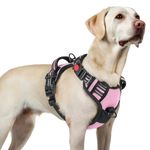 rabbitgoo Dog Harnesses for Large Dogs, No Pull Pet Harness with 3 Buckles, Adjustable Soft Padded Dog Vest with Instant Control Handle, Easy Walking Reflective Pet Vest, Pink, L