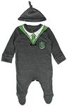 Licensed Harry Potter Baby Romper Baby Grow with Hat Slytherin for Boy or Girl (9-12 Months) Charcoal