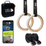 Wild Instincts® Premium Wooden Gymnastic Rings 32 mm with WebApp/Training Rings with Webbing Straps + Bag/Rings Training/Gymnastic Rings for Gymnastics/Calisthenics Rings/Gymnastic Rings