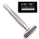 Parker's Semi Slant Safety Razor and 5 Parker Premium Double Edge Razor Blades - New for Summer 2019 - Satin Chrome