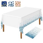 NEBURORA 1 Pack White and Blue Party Tablecloth Plastic Tablecloth 137x274cm Gold Dot Confetti DisposableTable Cover Rectangular Party Table Cover for Picnic, Baby Shower, Halloween, Birthday