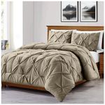 GC GAVENO CAVAILIA Pintuck Pleated Kingsize Duvet Cover | Super Soft Diamond Bedding | Elegant Geometric Quilt Cover (220 x 230 Cm) With Pillowcases (50 x 75 Cm) | Latte