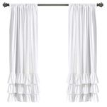 Lush Decor, White Allison Ruffle Curtains Window Panel Set for Living, Dining Room, Bedroom (Pair), 63" x 40", 63" L