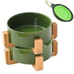 Petygooing 28 OZ Medium Ceramic Dog Cat Bowl Dishes with Stand for Food and Water,Modern Cute Heavy Pet Bowls Set of 2 for Cats Small Dog (1.7 Cups) & Medium Dogs (3.6 Cups) Rust Green