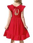 Flypigs Girls Dress Tie Back Flared Sleeve Ruffle Hem A-Line Sundress Casual Midi Dresses 4-12 Years