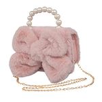 Little Girls Furry Mini Shoulder Bags with Big Bow, Kids Toddlers Faux Fur Crossbody Bags Key Money Holder Small Purse Clutch Cross Body Handbags