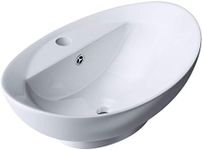 Durovin Bathrooms Ceramic Bathroom Basin - Countertop Sink Vessel - Single Tap Hole with Overflow - Oval Washing Sink Deep Fill (590 x 390 x 210mm)