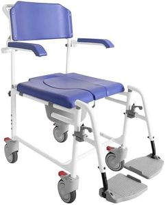 KMINA PRO - Shower Chair with Wheels for Elderly (Version 2.0 Improved Brakes), Adjustable Shower Commode Wheelchairs for Adults, Shower Wheelchair for Inside Shower, Rolling Shower Chair Blue