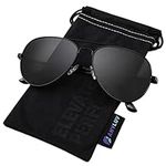 ANYLUV Pilot Sunglasses Mens, Polarised Sunglasses Men Women Classic Black Shades Metal Frame with UV Protection (Black/Grey)