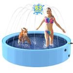 Bilibara 63'' Foldable Dog Pool, Sprinkler Pool for Kids, Non-Slip Kids Pool, Dog Swimming Pool for Kids, Heavy Duty Dogs Splash Pad Pools for Small Dogs, Hard Plastic Kiddie Pool for Backyard