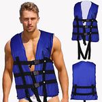 Delavala Life Jacket Life Vests Swimming Vest Adult Life Jacket Buoyancy Aid Universal Swimming Boating Kayaking Life Vest+Whistle (Blue/Orange) (Blue)